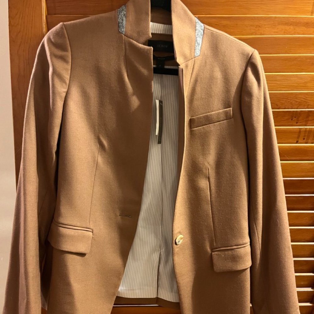 J. Crew Camel Brown Blazer with Grey Collar Detail